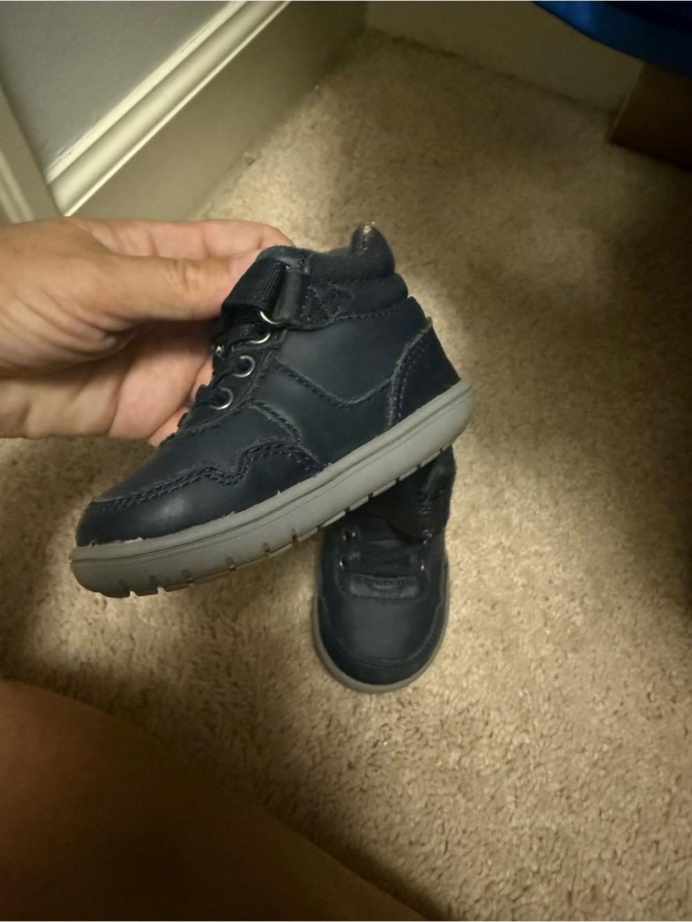 Stride Rite Navy High-Top Walker Sneakers with Light Gray Sole